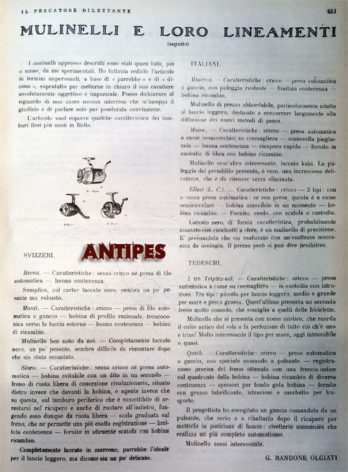 Il Pescatore Dilettante - gennaio 1940 - articolo G. Randone Olgiati