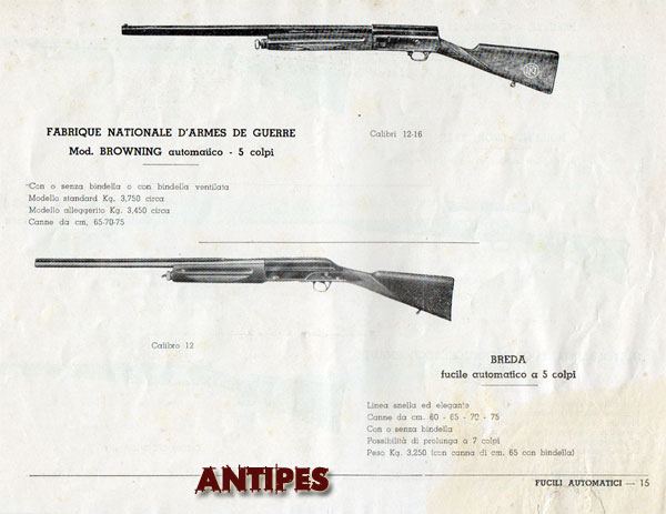 Alcedo - Catalogo Armi anni "50 - fucile automatico Browning e Breda