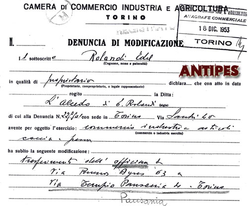 ALCEDO comunicazione CCIAA TO 18 dicembre 1953