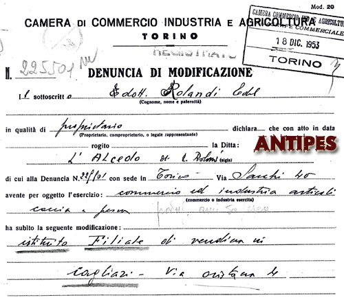 ALCEDO comunicazione CCIAA TO 18 dicembre 1953