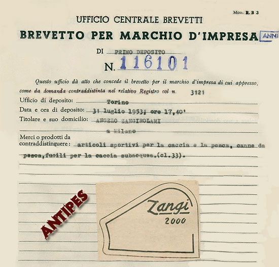 ZANGI 2000 - brevetto Marchio Impresa - 31 luglio 1953 Torino