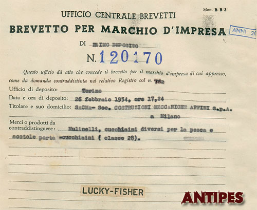 Lucky Fisher Brevetto Marchio Impresa - febbraio 1954