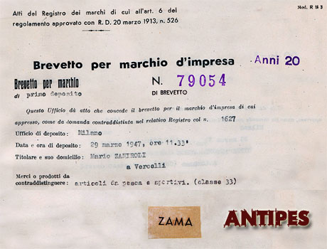 ZAMA - brevetto marchio d'impresa - marzo 1947